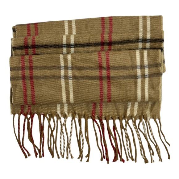 Cejon Scarf Beige Plaid Acrylic Red White Black Made in Italy  Winter Accessory - Picture 1 of 4